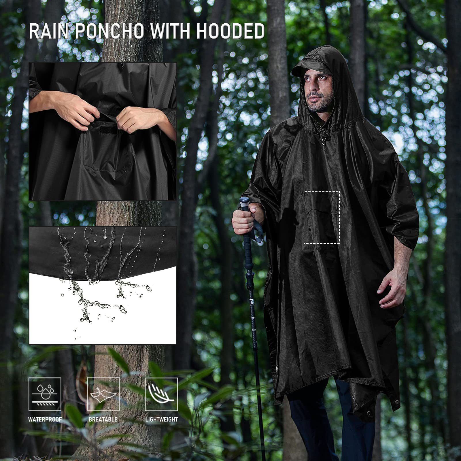 Foreign Trade Outdoor Waterproof Three-in-One Poncho 210T Polyester Pu Tourist Hiking Cloak Mountaineering Fishing Cape-Style Raincoat