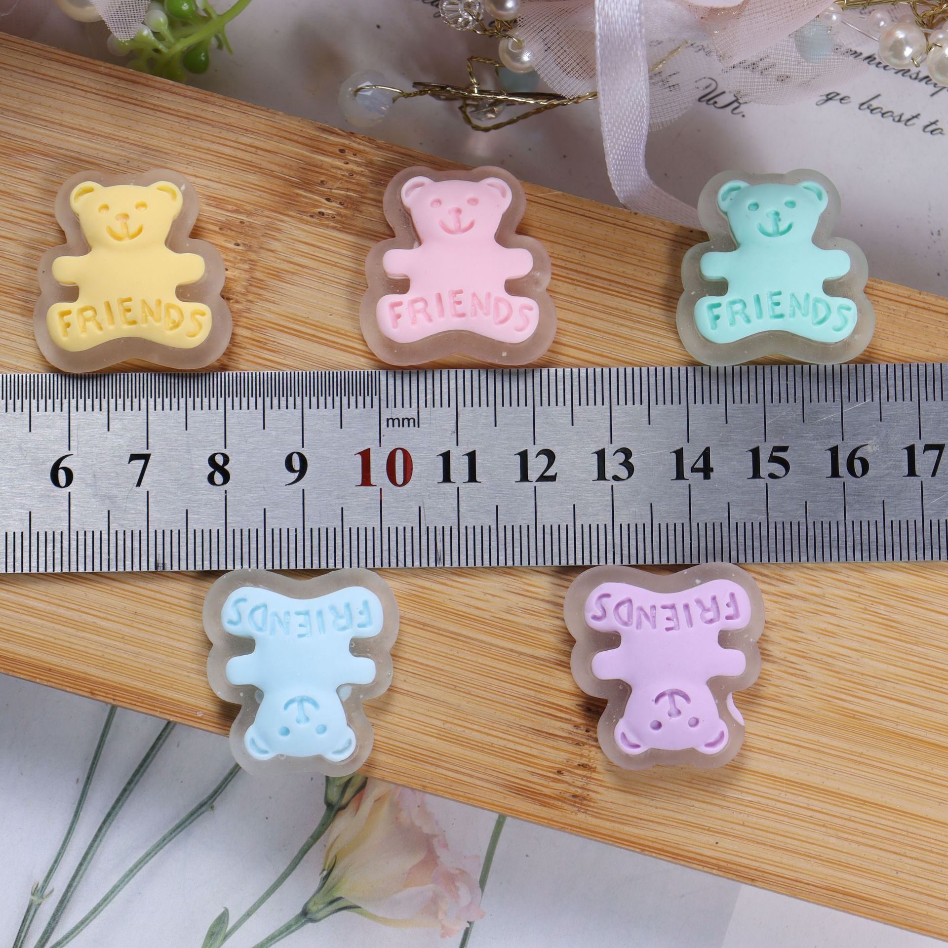 双层抱抱熊软胶贴片双层果冻色小熊 diy手机壳水杯冰箱贴饰品配件