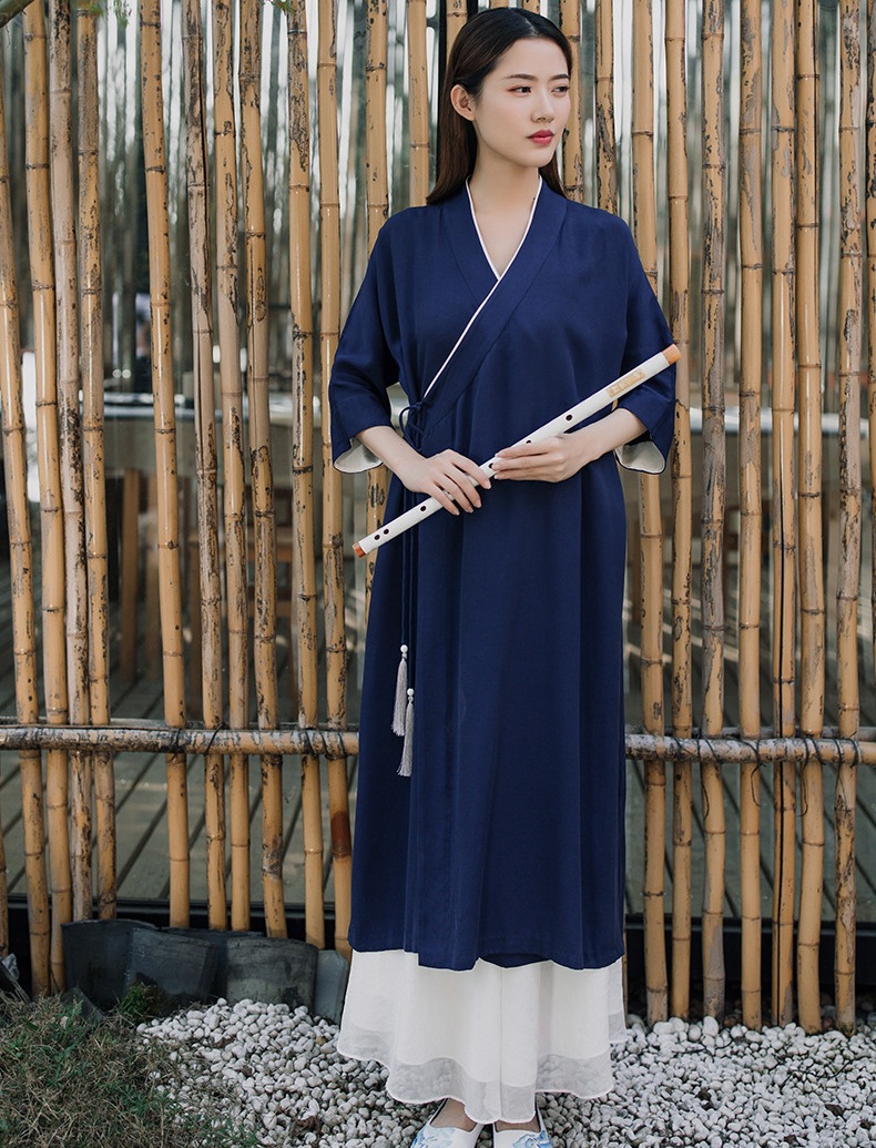 禅服女茶艺师服装小个子女装改良汉服茶服女风禅意连衣裙夏装