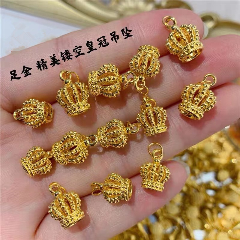 999足金皇冠吊坠女纯金立体镂空黄金项链3d硬金坠子送女友直播