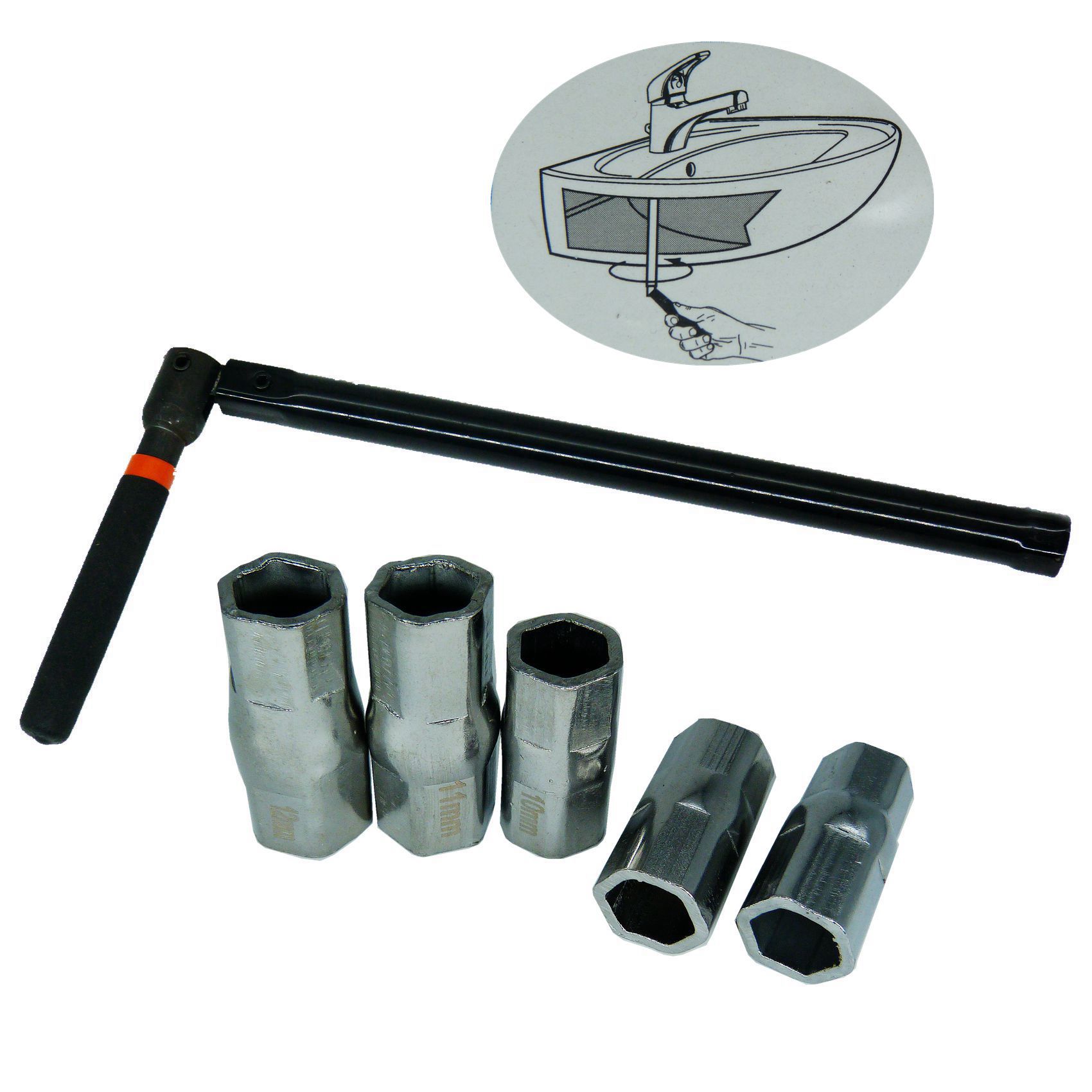 可鸿工厂套筒扳手台下盆水龙头扳手管道工手动工具8-13mm套装