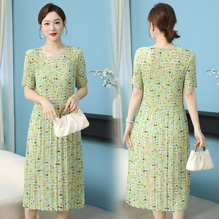 端庄大气碎花连衣裙女新款夏天气质短袖妈妈装雪纺裙子-阿里巴巴