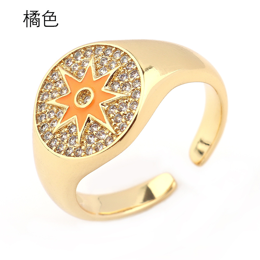 跨境欧美新款镶钻八芒星开口调节戒指女潮人米字滴油食指指环批发
