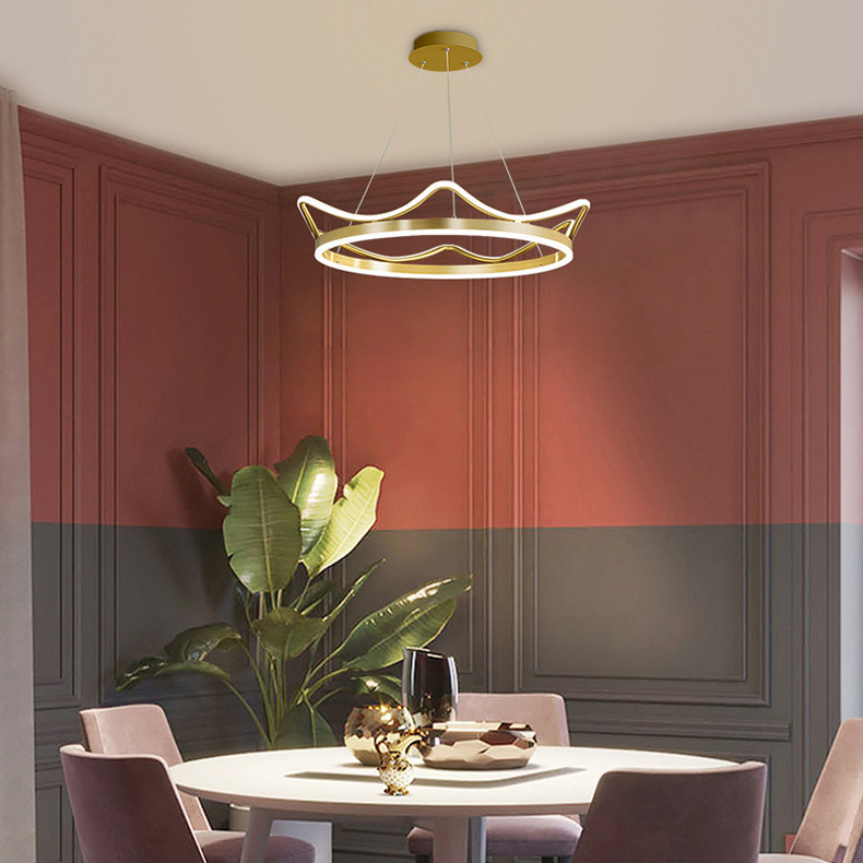 浪漫北欧创意玻璃金色客厅皇冠吊灯现代温馨金色皇冠灯具卧室吊灯