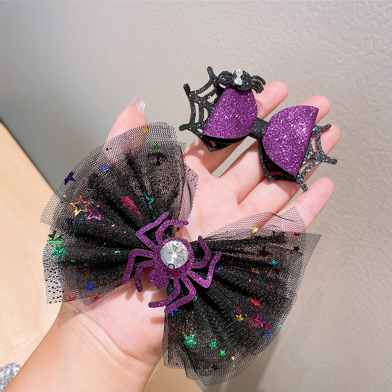 Halloween Headband Hair Accessories Pumpkin Party Bow Mesh Barrettes Skull Head Spider Web Top Hat Witch Hairpin