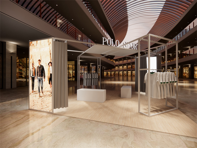 polo sport服装品牌特卖场设计搭建铝方通快装式循环使用展台货架