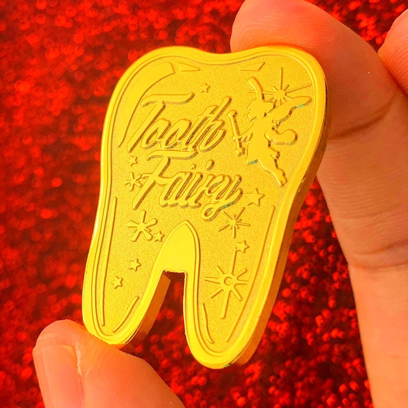 乳牙币礼物鼓励牙仙子镀金纪念章 异形牙齿型金币磨牙硬币纪念币