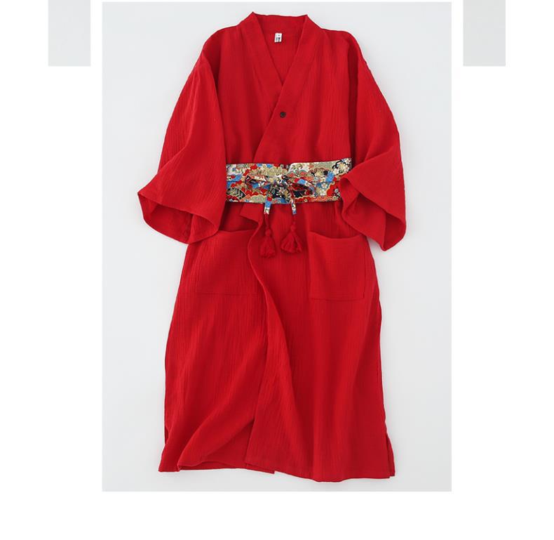 浴衣新娘中国睡衣家居服红色双层日式风和纯棉睡裙纱复古女晨袍风