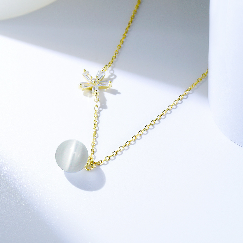 猫眼石雪花项链s925银饰品项链女高级感小众轻奢锁骨链配饰银批发