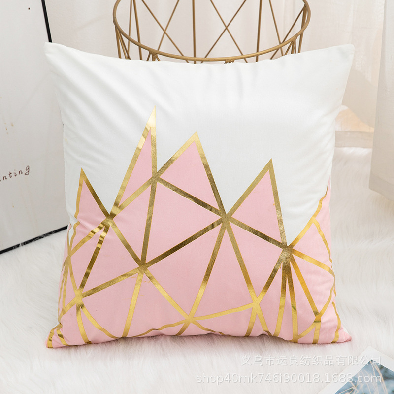Amazon Geometric Bronzing Pillow Cover Ins Style Home Short Plush Pillow Sofa and Bed Cushions Lumbar Support Pillow Wholesale