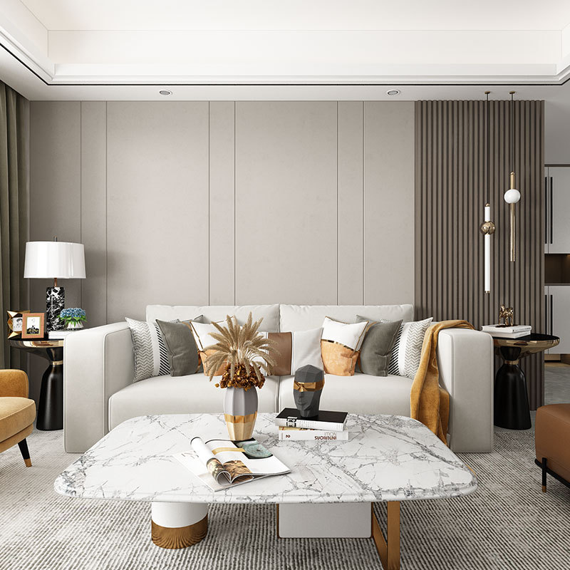 沙发背景墙硬包客厅电视影视墙简约现代轻奢实木格栅木饰面护墙板