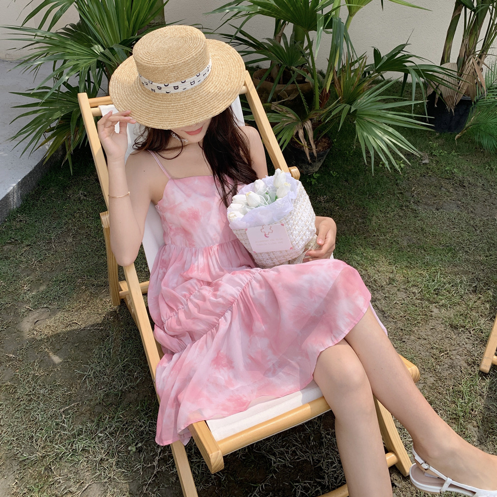 粉色网纱纱裙吊带背带连衣裙女夏春秋蓬蓬裙子短裙设计感小众夏季