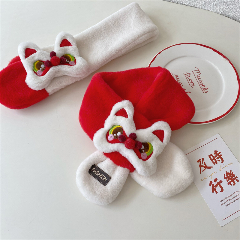 Children's Gloves Baby Hat Scarf Three-Piece Set New Year Cartoon Rabbit Warm Christmas Winter Children Hat Suit