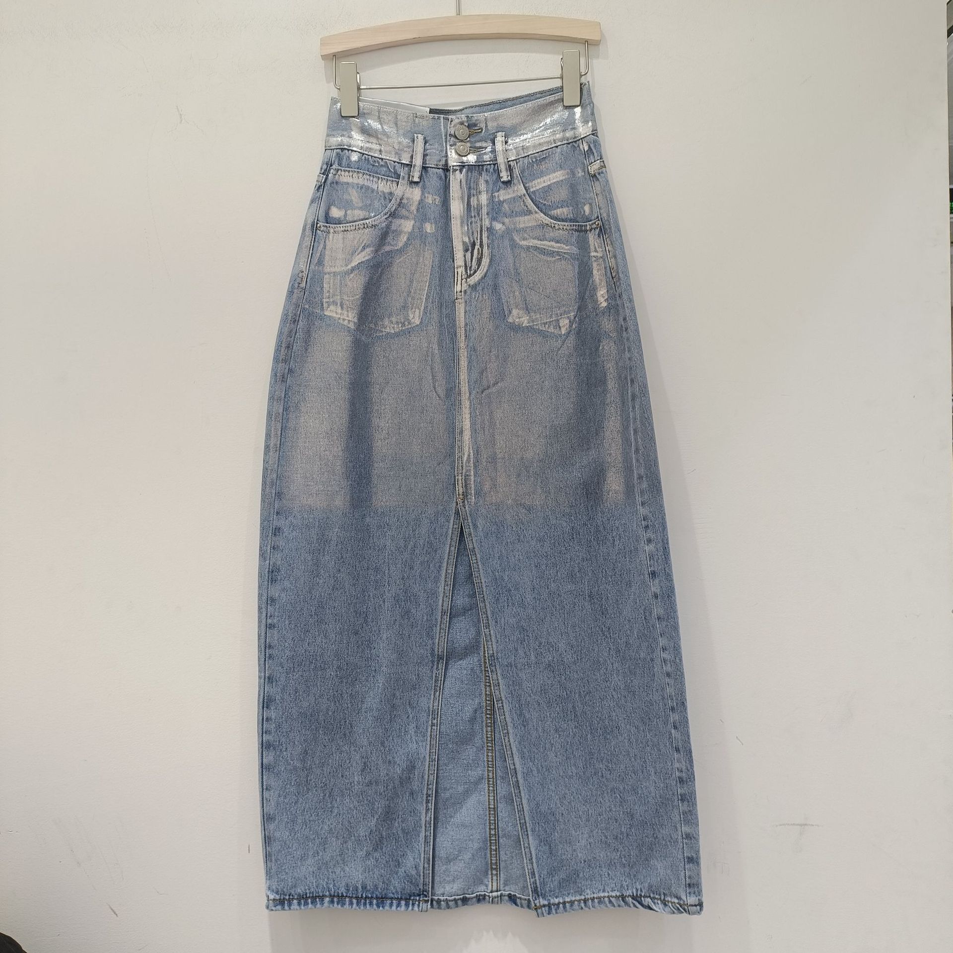 2024夏季新款气质大牌女人为高腰前开叉包臀长裙牛仔半身裙韩版