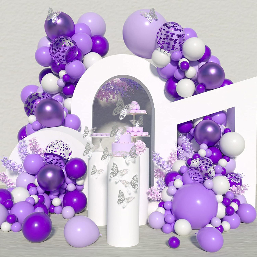 新款跨境紫色主题套装生日布置派对场景商场开业婚庆装饰气球套装