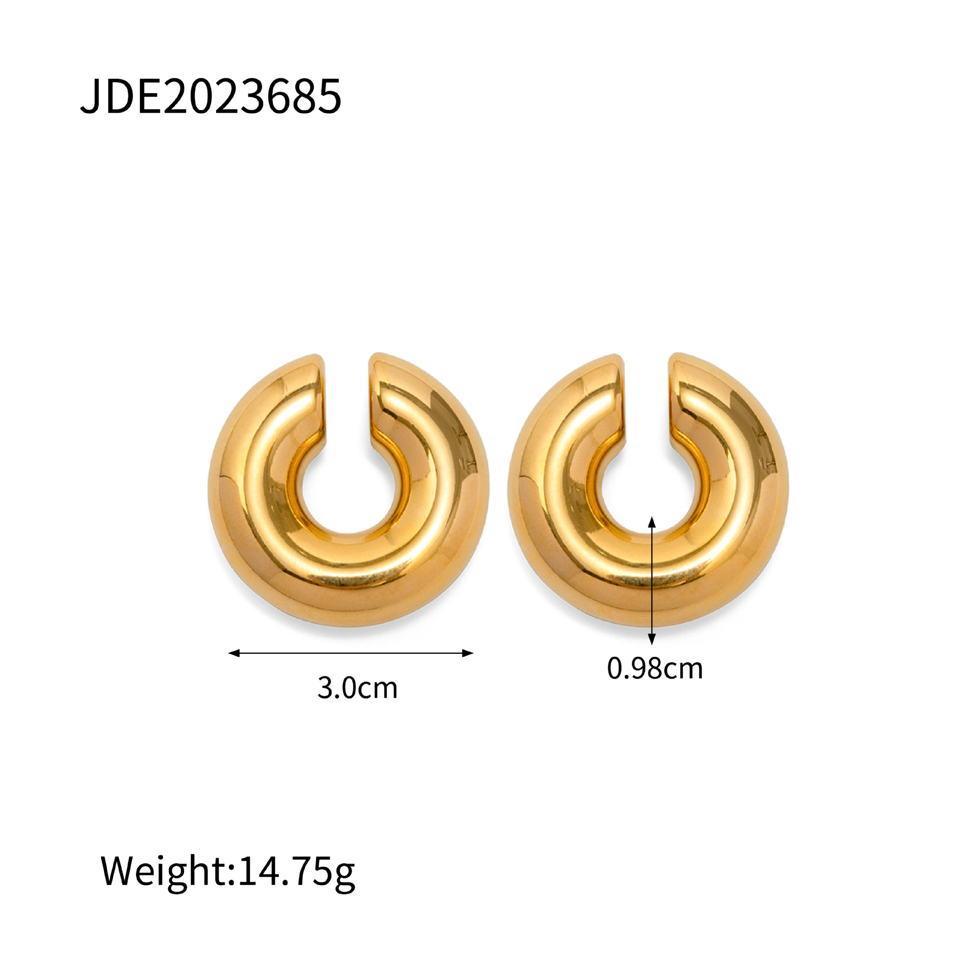 INS Internet Celebrity Same Style 18K Real Gold Stainless Steel Thick Cylindrical Tube Hollow Ear Ring Ear Clip Non-Fading Ornament Wholesale