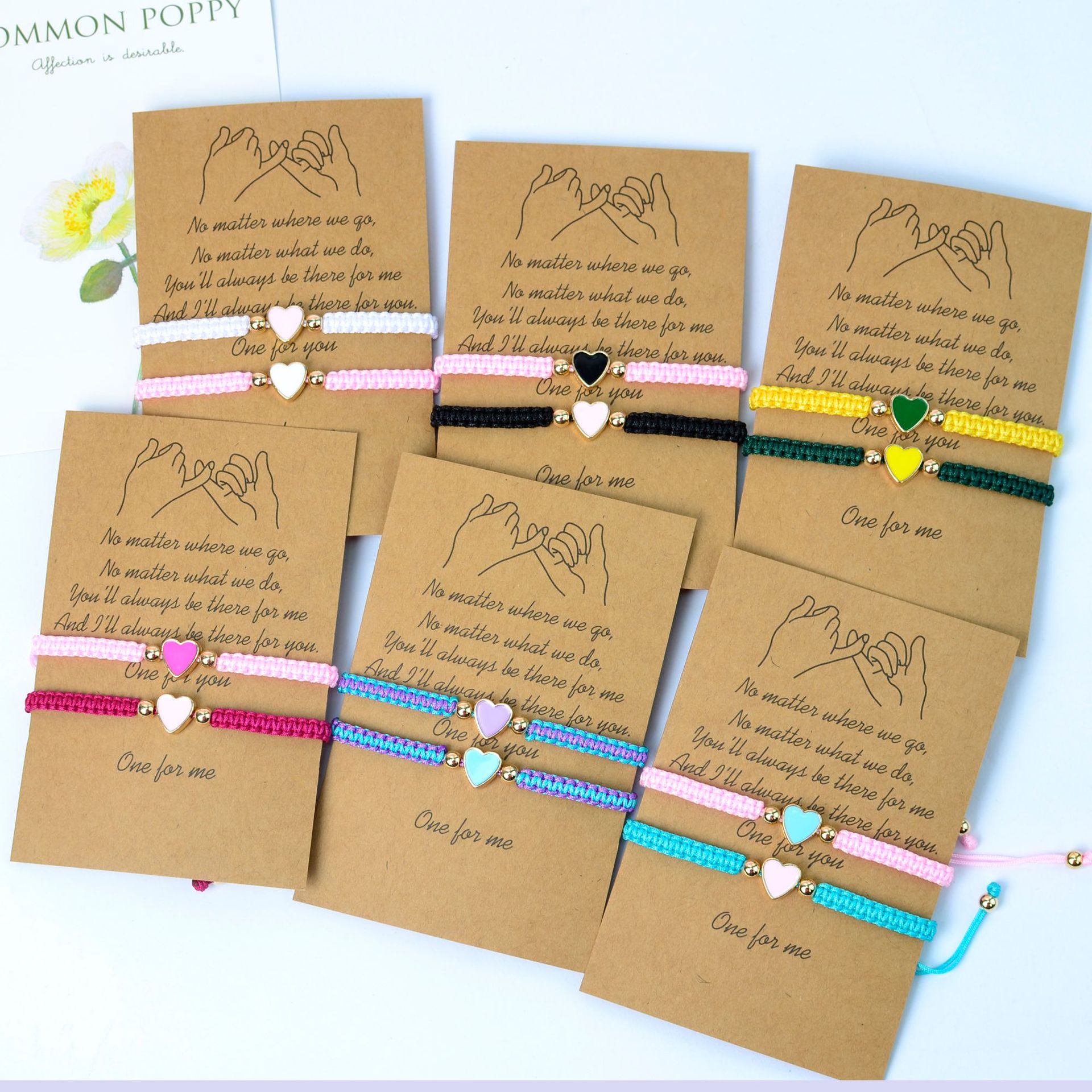 工厂跨境热卖玉线平结爱心情侣手链 一对手工编织可调节手链手绳