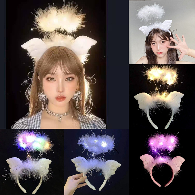 New Shiny Feather Rabbit Ears Hair Hoop Plush Fox Ears Stall Luminous Toy Night Market Stall Wholesale