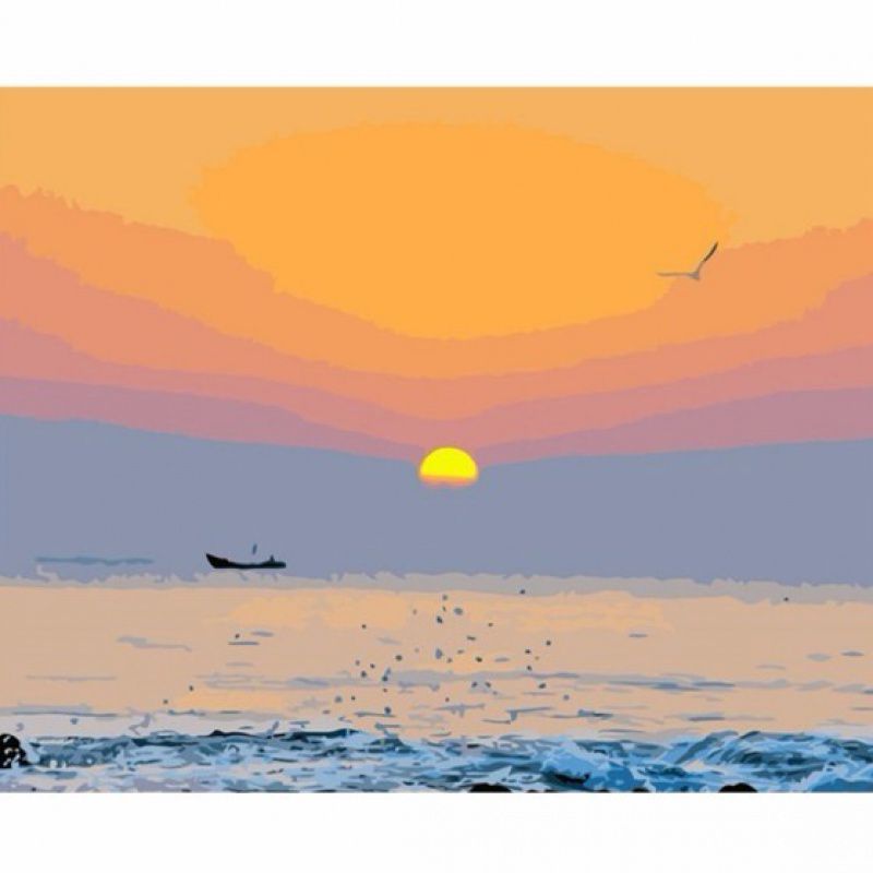 diy 数字油画海上日出风景客厅装饰画简约欧式外框