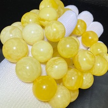 厂家直营 松岗原矿俄料蜜蜡 鸡油黄蜜蜡圆珠手串 琥珀鸡油黄手串