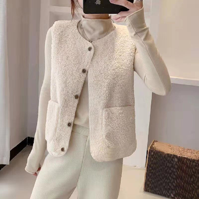lamb wool vest women‘s korean style 2021 autumn new fur all-matching loose-fitting vest  coat