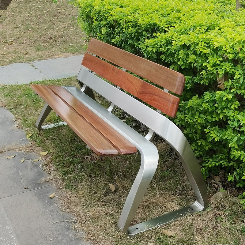 户外公园椅不锈钢长椅子长凳铁艺休闲公共座椅塑木室外长条凳