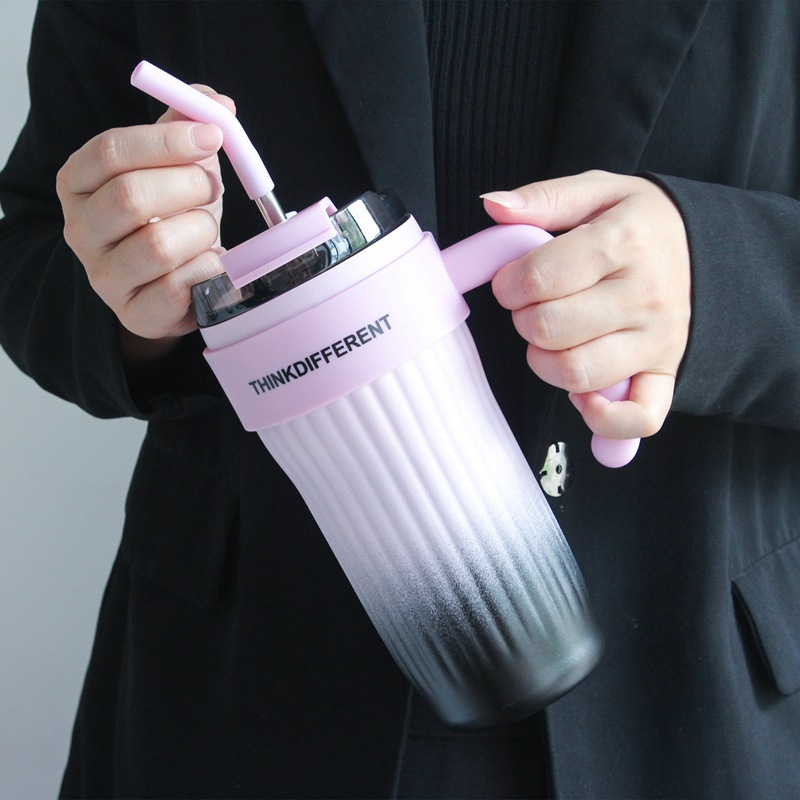 Good-looking Handle Large Ice Cup Large Capacity Cold Insulation Cup Girl Minimalist Water Cup Internet Celebrity Straw Cup Student