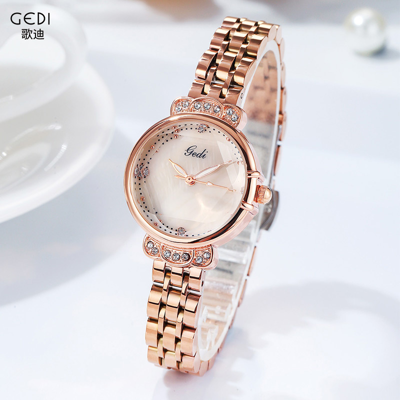 歌迪女士手表水钻钢带手表女夏季时尚小盘玫瑰金钢带腕表-阿里巴巴