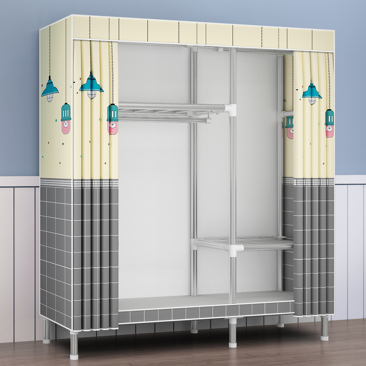 衣柜简易组装全钢架加粗加厚加固钢管牛津布出租房用卧室家用衣橱