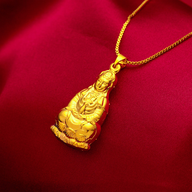 观音佛本命地摊爆款沙金弥勒佛菩萨观音项链民族风仿24k黄金吊坠