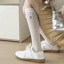 袜子女小腿袜夏季薄款韩版网眼透气刺绣蝴蝶结芭蕾风夏天长中筒袜