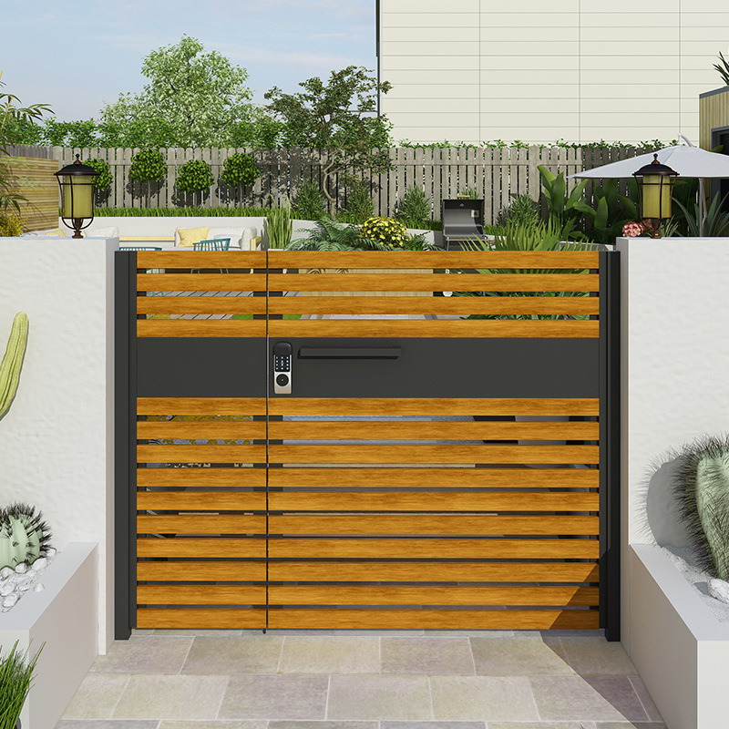 新中式庭院门户外门花园入户门围墙门别墅花园大门不锈钢铝合金门