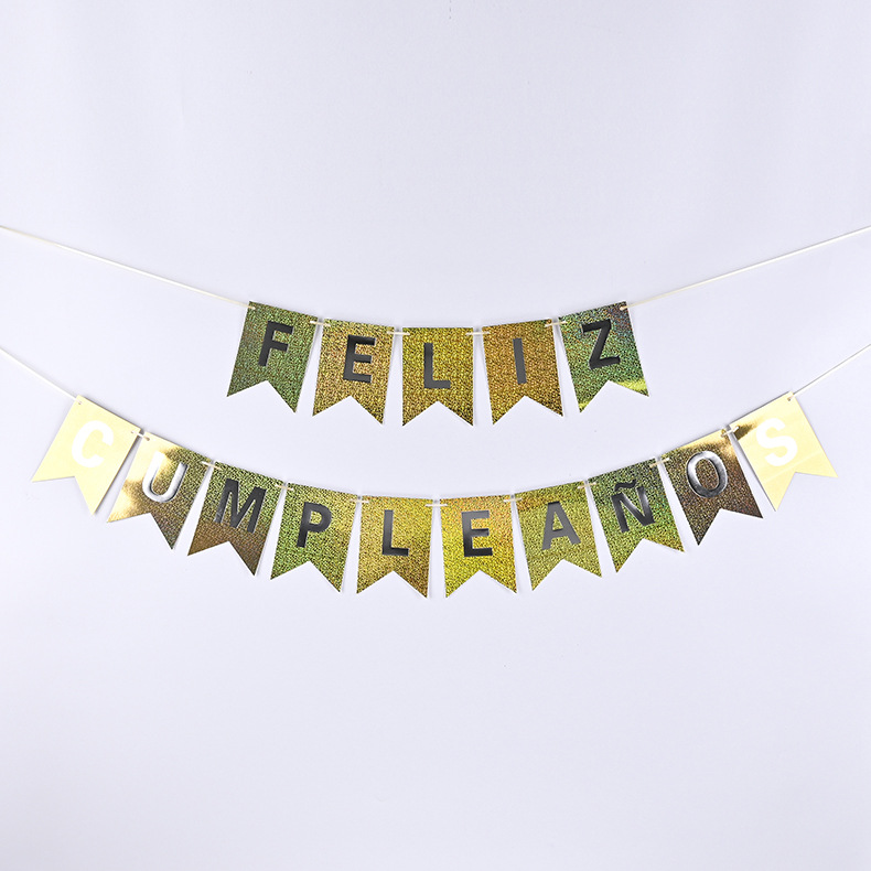 Happy Birthday in Spanish Hanging Flag Banner Birthday Party Scene Decoration Paper Flower String Flags Fishtail Flag