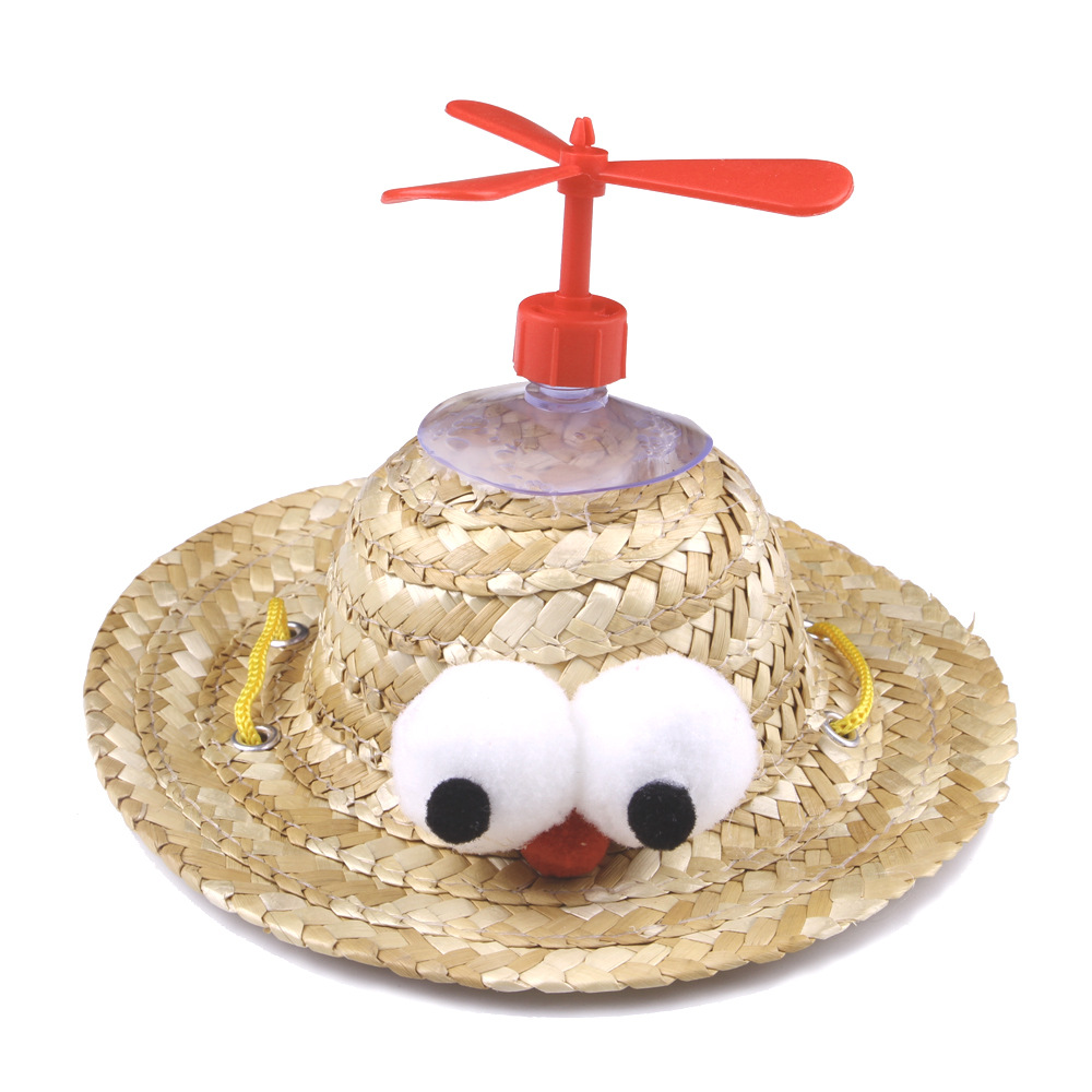 Wholesales Customized Pet Unique Foreign Trade Pet Toy Straw Hat Cat Dog Hat Headdress Puppy Bamboo Dragonfly Hat