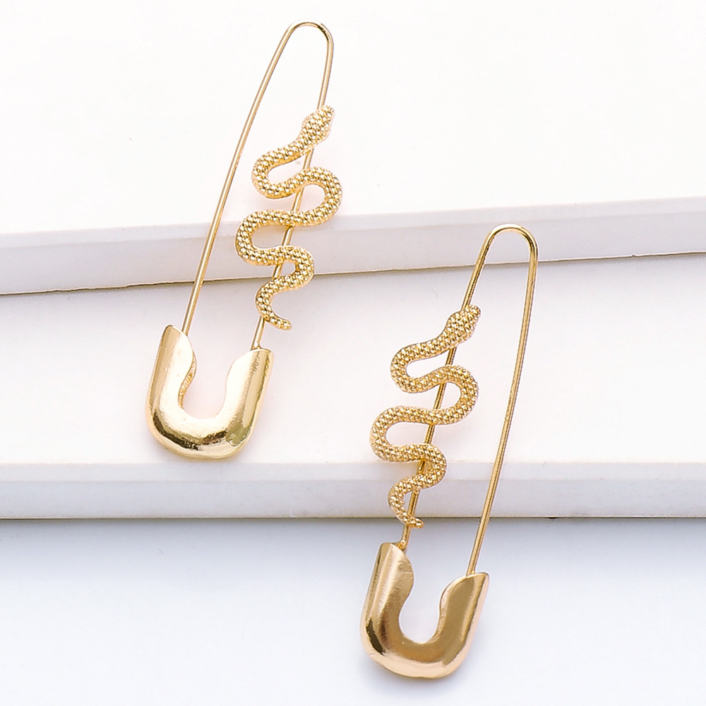 55270欧美新款个性朋克风别针式耳钉金色动物女耳环潮流跨境饰品