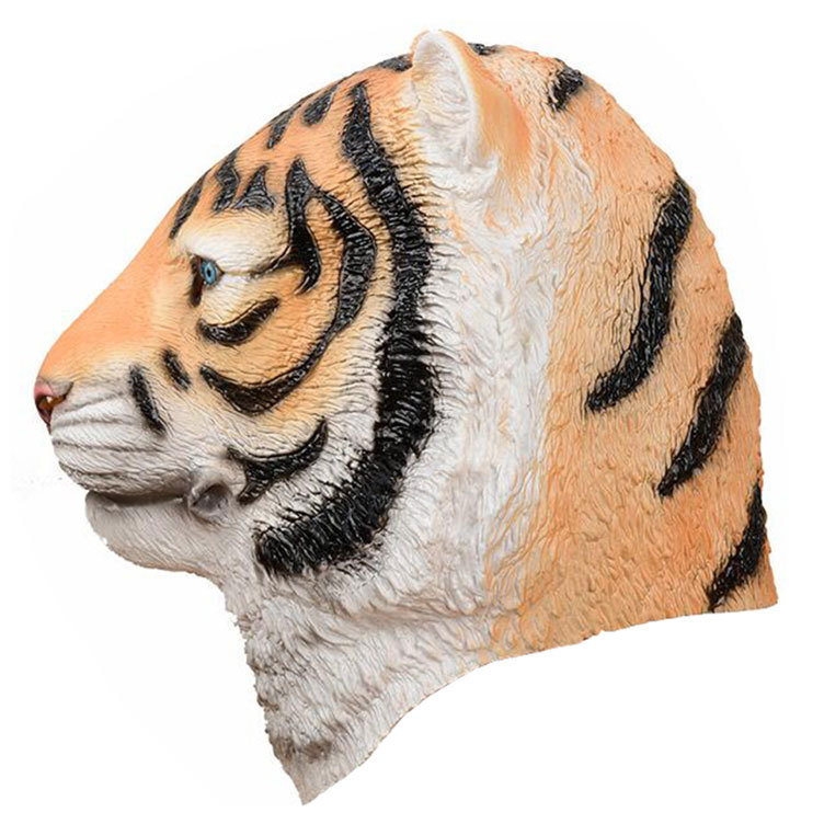 乳胶恐怖老虎头面具万圣节狂欢节舞台表演派对动物虎王头套新mask