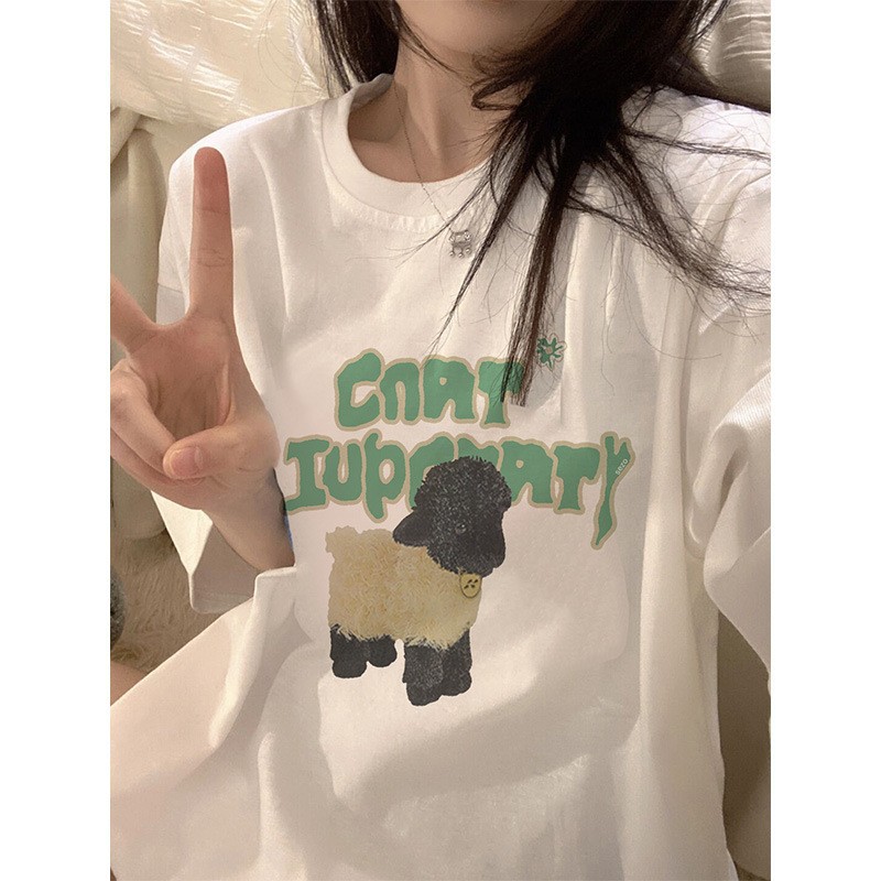 Women's Cotton Short-Sleeved T-shirt Loose Korean Harajuku Style New Letter Printing Student Cotton T-shirt Ins Women's Fashion