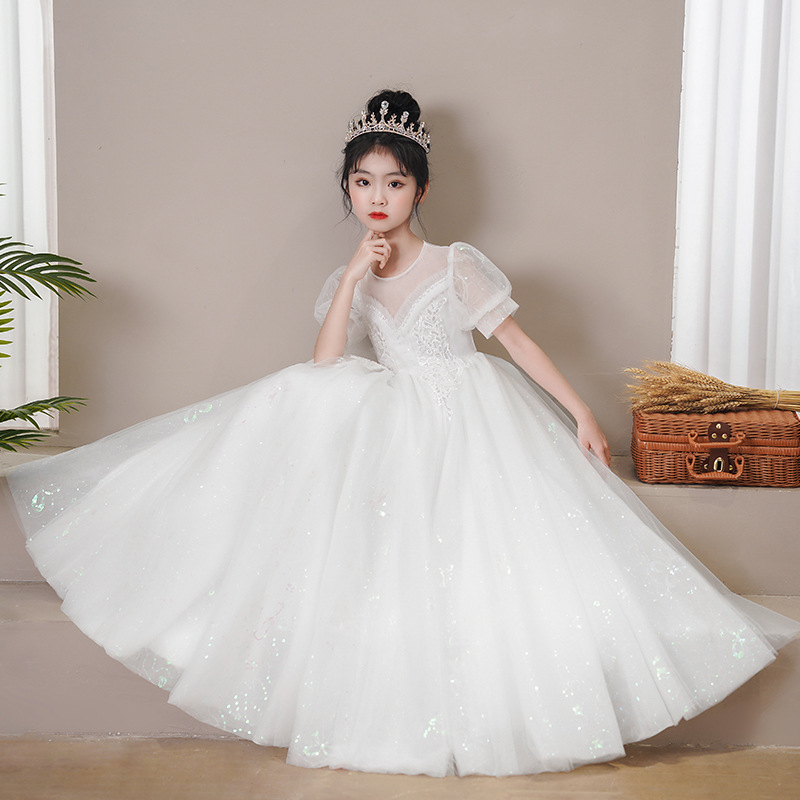 女童钢琴演奏婚礼礼服儿童公主裙舞台演出服婚纱花童小女孩主持人