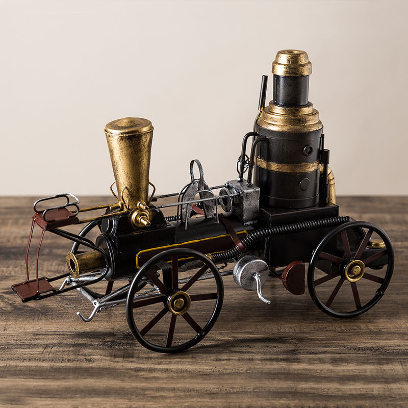 70年代复古怀旧老式铁皮蒸汽机火车头模型道具创意摆件客厅装饰品