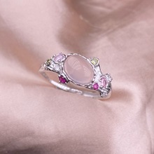 粉晶戒指S925银镶嵌泫雅同款水晶手饰品个性时尚银饰品小清新配饰
