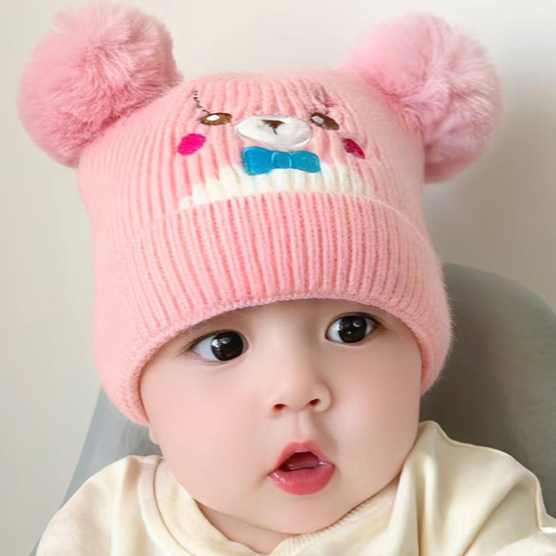 Bena Bear Children's Knitted Hat Cartoon Wool Double Ball Babies' Cross-Border Children Hat Warm Garry Cloth Baby Cap