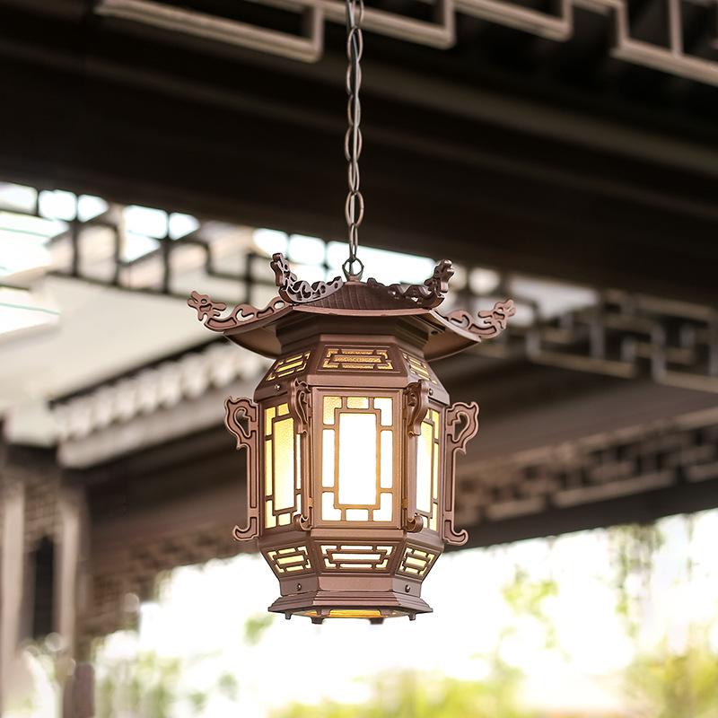 中式户外吊灯屋檐仿古六角亭灯笼古典宫灯凉亭庭院门口室外防水灯