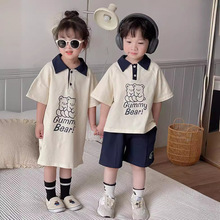 儿童兄妹装套装夏季新款男童韩版卡通休闲短裤女童卫衣裙儿童套装