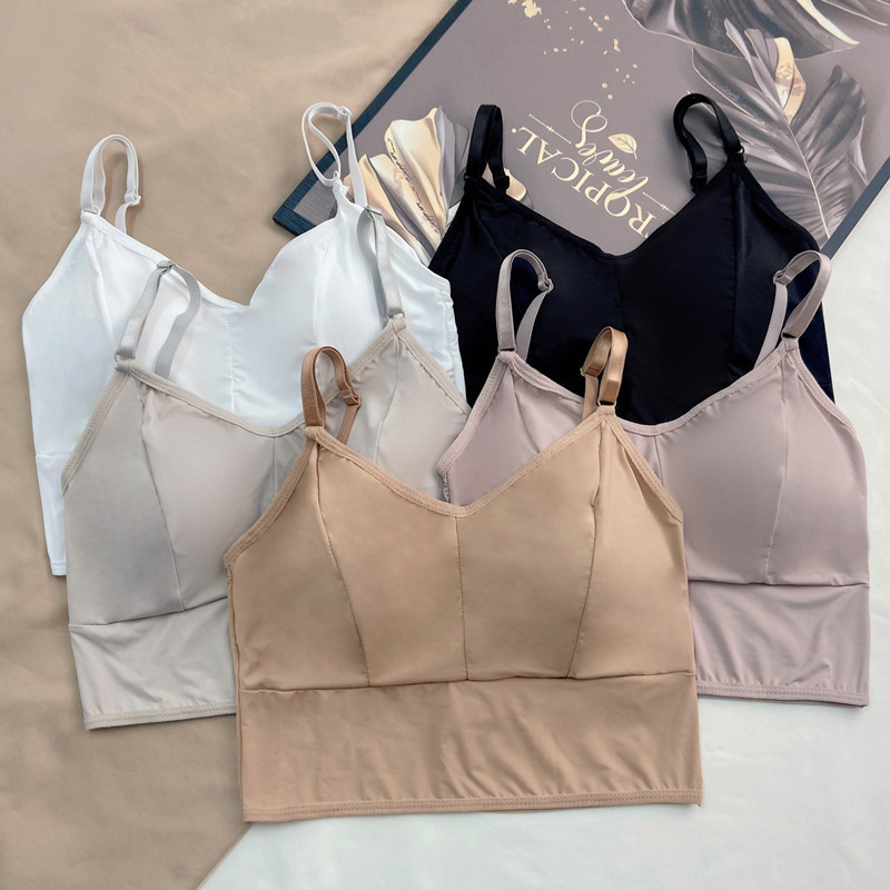 ice silk tube top underwear women‘s one-piece fixed cup hollow-out beauty back students gather bra sports sling wrapped chest