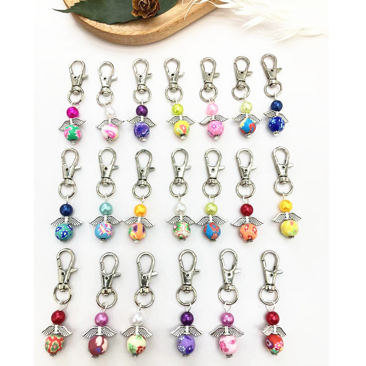 New Guardian Angel Keychain Pearl Keychain Polymer Clay Pendant Factory Direct Supply