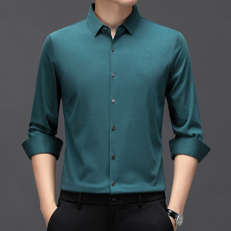 高端品牌男装长袖衬衫2024春秋季新款中年商务休闲免烫羊毛衬衣