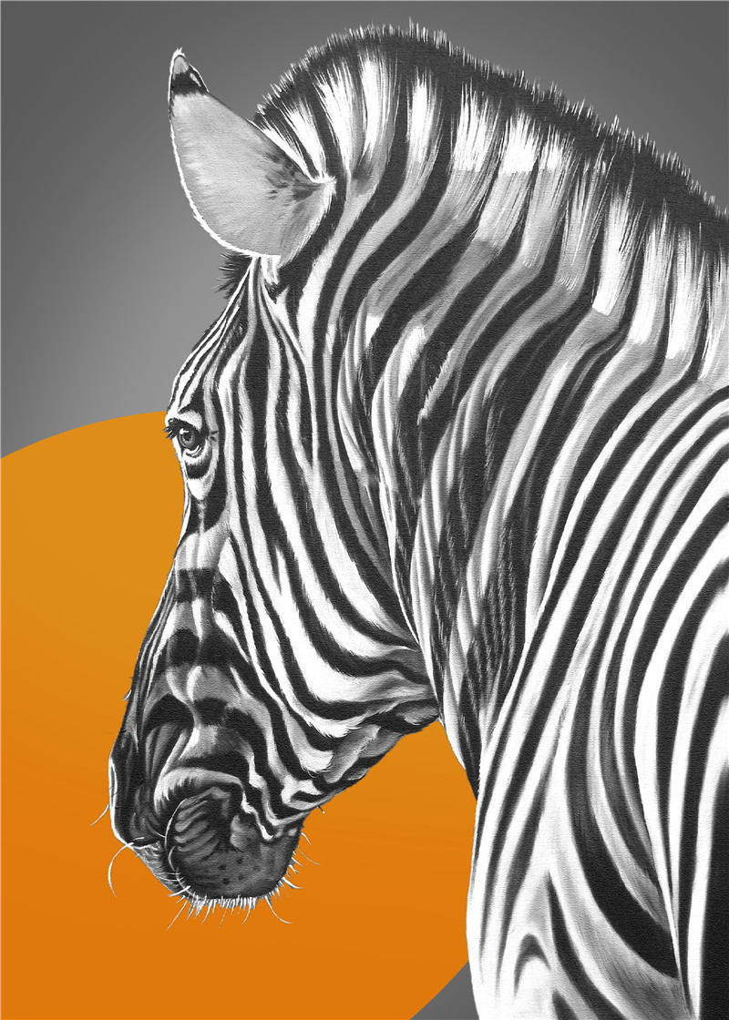 简约北欧抽象几何油画肌理橙色黑白动物马海报轻奢装饰画图片画芯