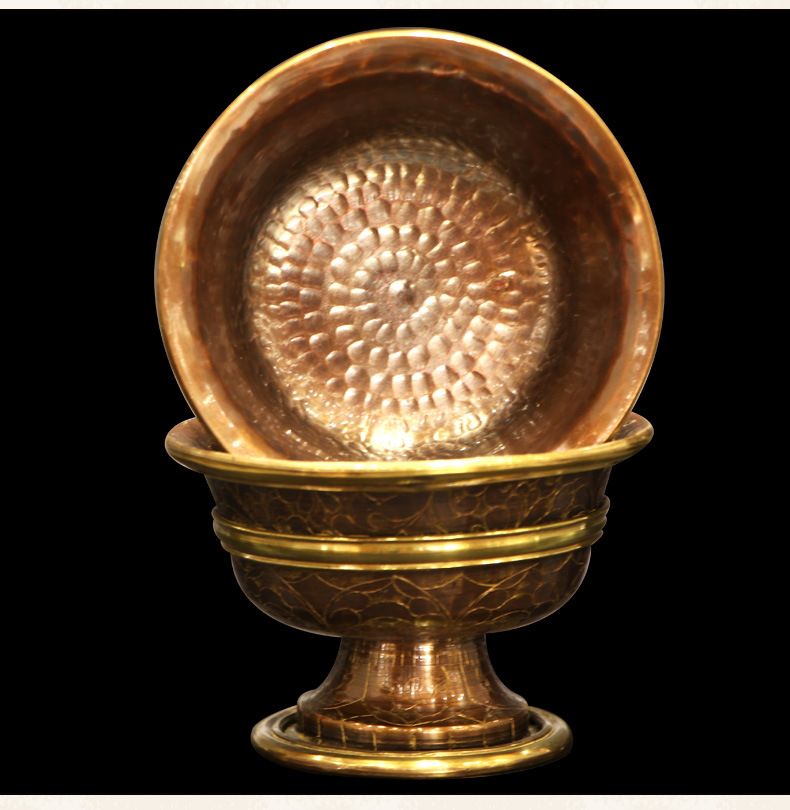 央宗 藏传佛教用品红铜紫铜手工雕花供水碗七供杯圣水杯佛堂供品