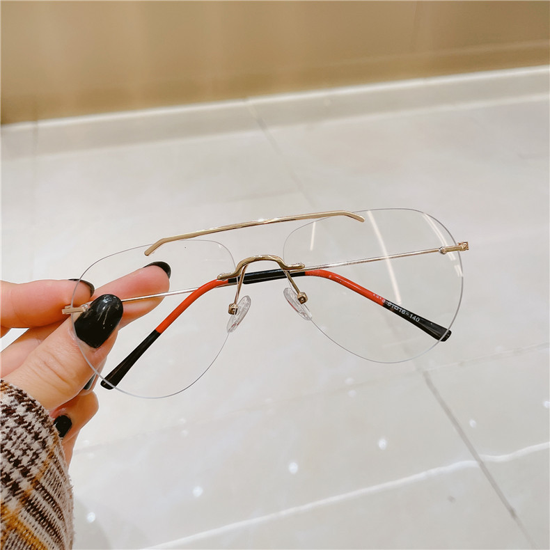 防蓝光金丝无边眼镜框男时尚双梁无框潮ins女复古大脸显瘦眼镜架