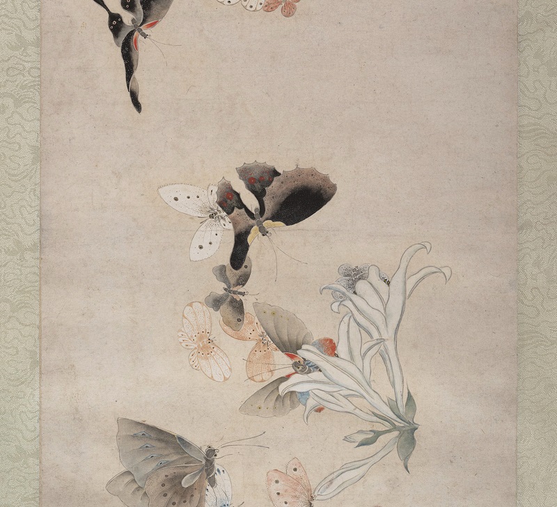 马荃《花蝶图》工笔草虫花鸟图国画书法图片素材艺术微喷绢布复制